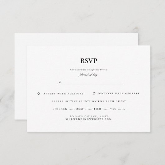 Klassiek Elegant Script Zwart Wit Trouwen RSVP (Voorkant / Achterkant)