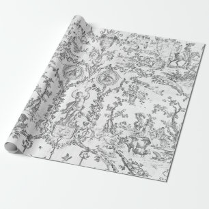 Klassiek Elegant Vintage Grijs Frans Land Toile Cadeaupapier