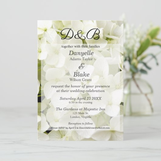 Klassiek Elegant Wit Hydrangea Monogram Kaart (Staand voorkant)