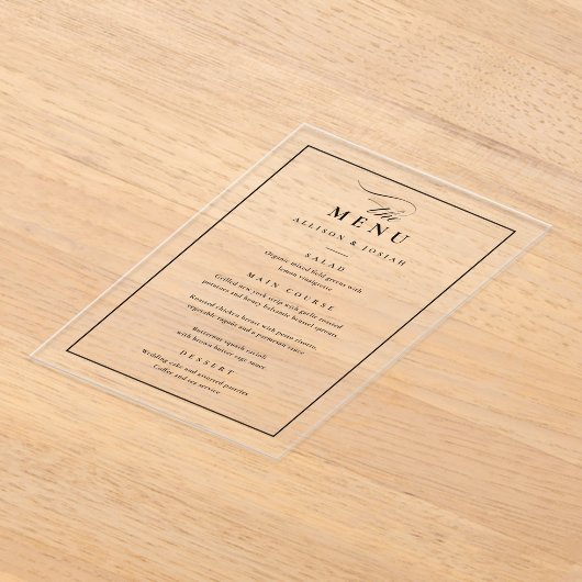 Klassiek Elegant Zwart Trouwmenu Acryl Uitnodigingen (Laagn)