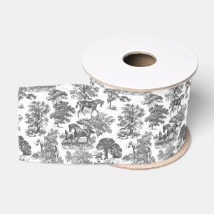 Klassiek Elegant Zwart Wit Paarden Land Toile Grosgrain Lint
