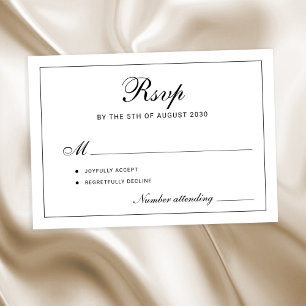 Klassiek elegant zwart-wit trouwfeest RSVP kaartje