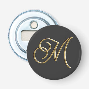 Klassiek Elegante Luxe Zwart Goud Minimal Monogram Button Flesopener