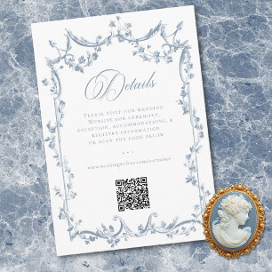 Klassiek Elegante Stofblauwe Bloemrijke Frame Huwe Informatiekaartje