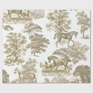 Klassiek Elegante Vintage Beige Gouden Paarden Toi Cadeaupapier