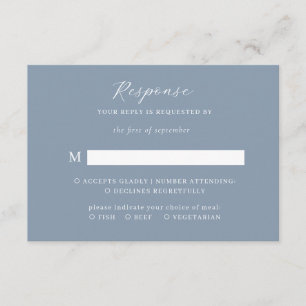 Klassiek Elegeant Schrift Stof Blauw Huwelijk RSVP Informatiekaartje