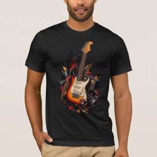 Klassiek elektrisch gitaar & vinylplaat T-shirt