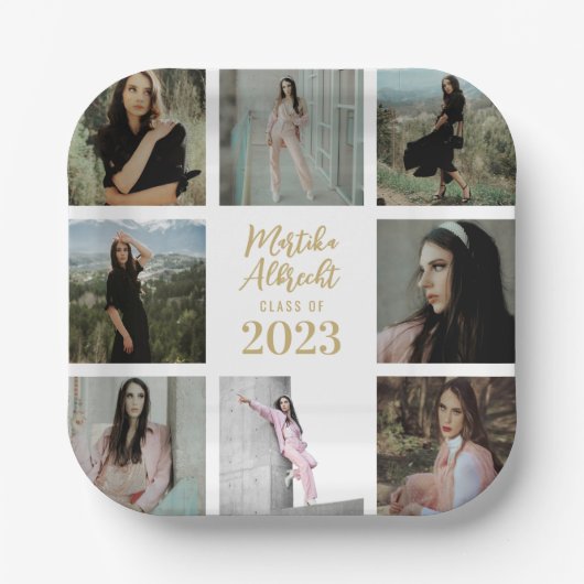 Klassiek en eenvoudig wit | Afstuderen fotorooster Papieren Bordje (Voorkant)