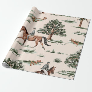 Klassiek Equestrisch Paardrijder Watercolor Patroo Cadeaupapier
