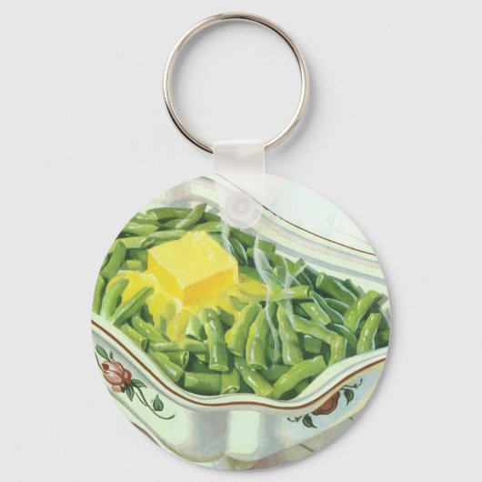 Klassiek eten, groene boontjes met boter sleutelhanger (Voorkant)