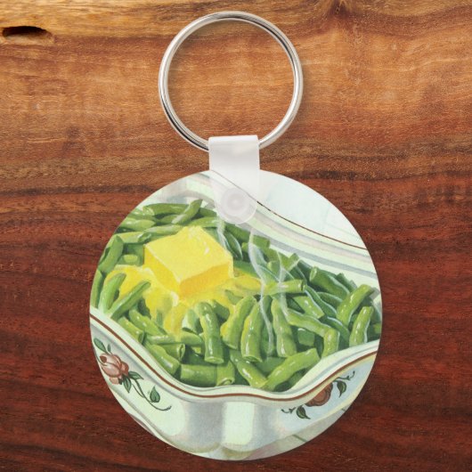 Klassiek eten, groene boontjes met boter sleutelhanger (Voorkant)