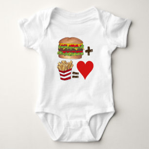 Klassiek eten paren Burger + Fries = liefdeshart Romper