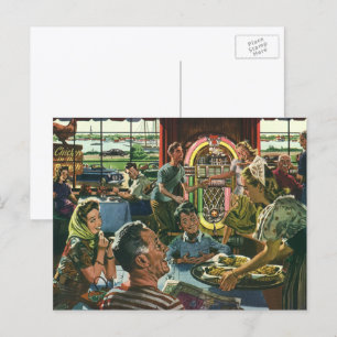 Klassiek familiediner in een diner met een jukebox briefkaart
