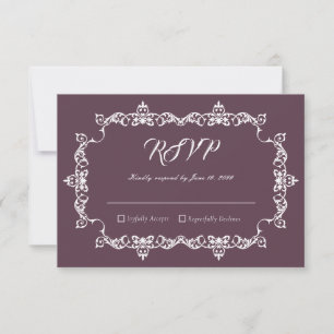Klassiek Fluwelen Paars Sierlijk Omlijste Trouwdag RSVP Kaartje