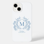 Klassiek Frans blauw bloemenkam monogram Case-Mate iPhone Case (Achterkant)