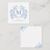 Klassiek Frans blauw bloemenkam monogram Notitiekaartje (Voorkant / Achterkant)