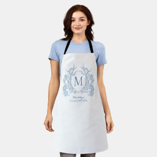 Klassiek Frans blauw bloemenkam monogram Schort