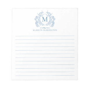 Klassiek Frans Blauw Bloemenkroon Monogram Voering Notitieblok