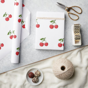 Klassiek Fruitpatroon Rode Kers Lent & Zomer Cadeaupapier