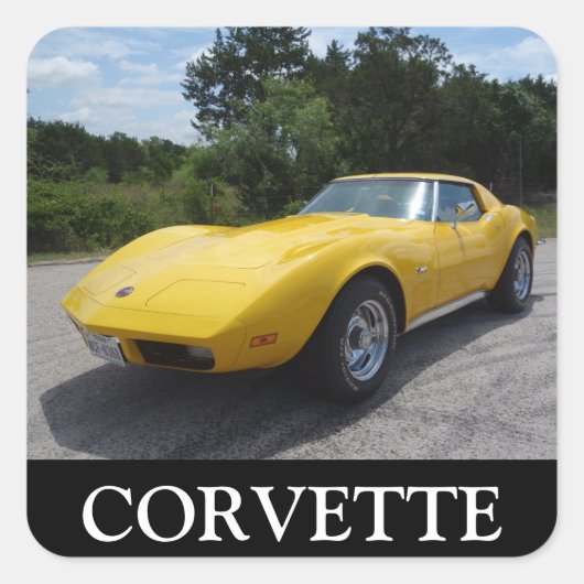 Klassiek geel 1973 Corvette Vierkante Sticker (Voorkant)
