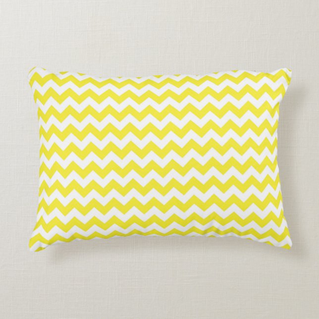 Klassiek geel en wit Chevron Patroon Accent Kussen (Voorkant)