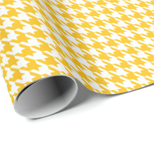Klassiek geel en wit houndstooth patroon cadeaupapier