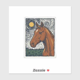 Klassiek gegraveerd paard sterrenhemel kunst ontwe sticker