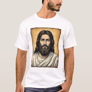 Klassiek gegraveerd religieus portret shirt ontwer