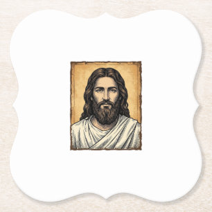Klassiek gegraveerd religieus portret shirt ontwer kartonnen onderzetters