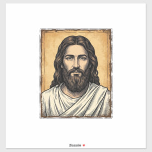 Klassiek gegraveerd religieus portret shirt ontwer sticker