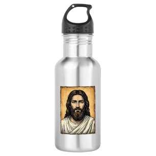 Klassiek gegraveerd religieus portret shirt ontwer waterfles 