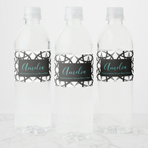 Klassiek Geo-patroon zwart en wit gepersonaliseerd Waterfles Etiket