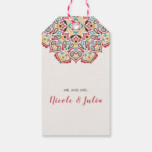 Klassiek geometrisch mandala patroon bruiloft cadeaulabel