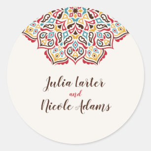 Klassiek geometrisch mandala patroon bruiloft ronde sticker