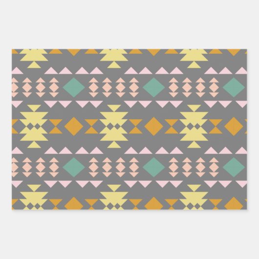 Klassiek geometrisch patroon in geel en grijs inpakpapier vel (Voorkant 2)