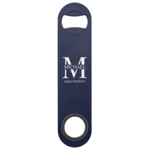 Klassiek gepersonaliseerd bruidsjonker monogram en speed flessenopener