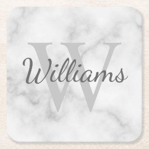 Klassiek gepersonaliseerd monogram en de Marmer va Vierkante Kartonnen Onderzetter