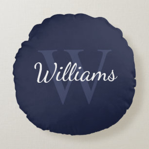 Klassiek gepersonaliseerd monogram en naam Navy Bl Rond Kussen