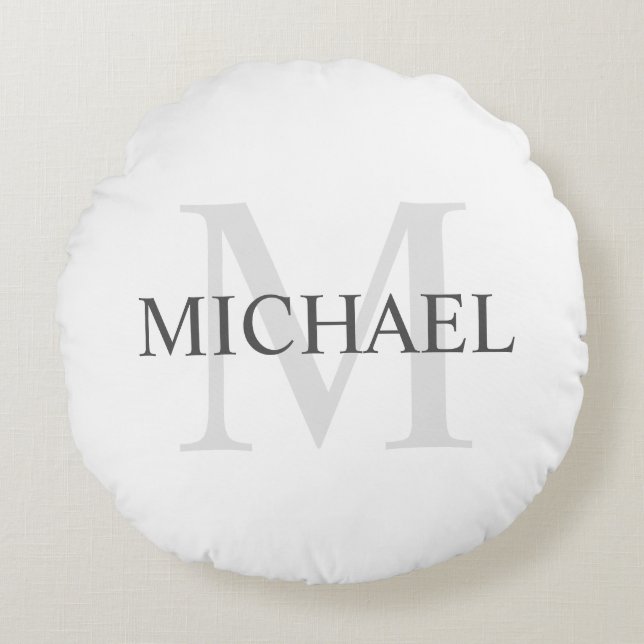 Klassiek gepersonaliseerd monogram en naam rond kussen (Voorkant)