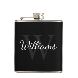 Klassiek gepersonaliseerd monogram en naam zwart heupfles