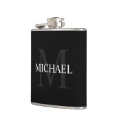 Klassiek gepersonaliseerd monogram en naam zwart heupfles (Links)