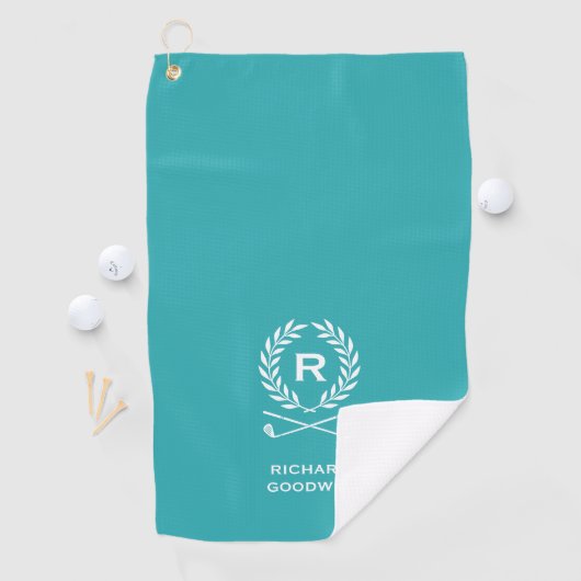 Klassiek gepersonaliseerd monogram naam Turquoise Golfhanddoek (Insitu)