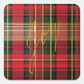 Klassiek geruite Tartan 'Joy' Calligrafie Decorati Vierkante Sticker (Voorkant)