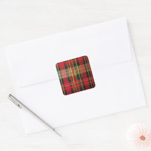 Klassiek geruite Tartan 'Joy' Calligrafie Decorati Vierkante Sticker