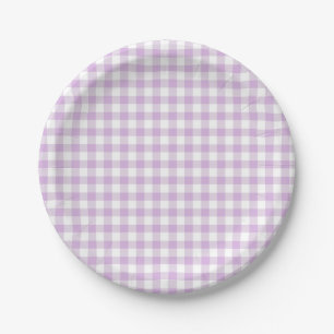 Klassiek Gingham Zacht Lila Papieren Bordje