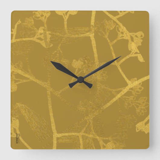 Klassiek Gold Beige Floral Pattern Vierkante Klok (Voorkant)