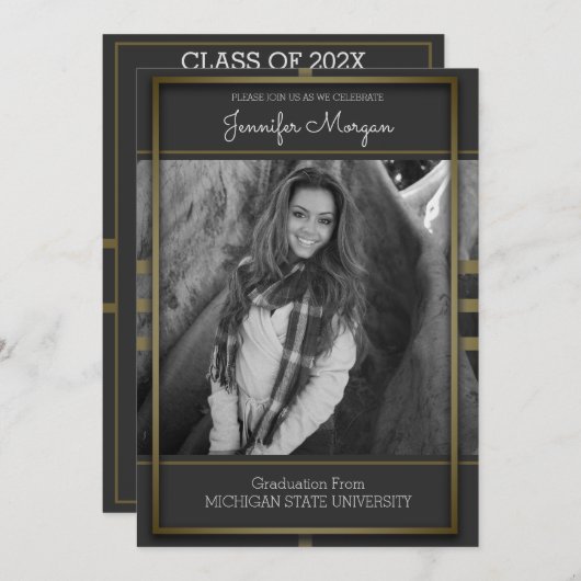 Klassiek Gold Lijst Foto Afstuderen Uitnodiging (Voorkant / Achterkant)