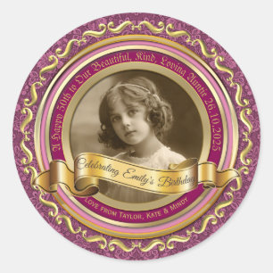 Klassiek Gold Photo Lijst Elegant Banner Pink Ronde Sticker