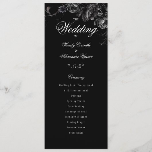 Klassiek Gothic Zwart Bruiloft Platte Programma (Voorkant)