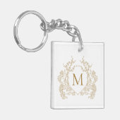 Klassiek  Goud Bloemen Crest Monogram Sleutelhanger (Voorkant Links)